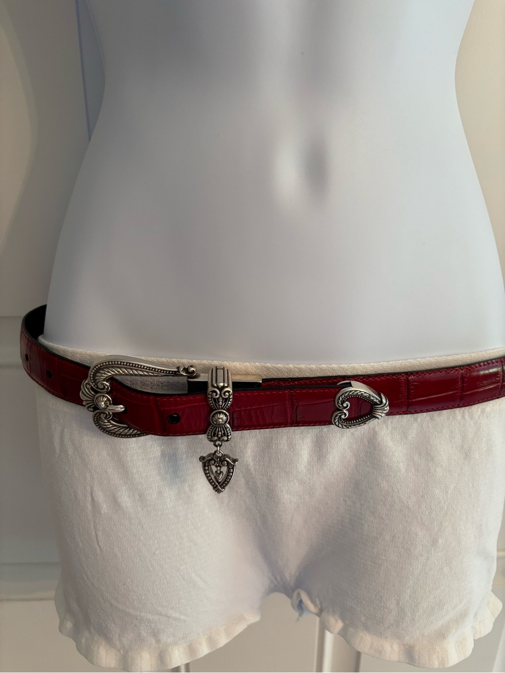 Reversible Brighton Red or Black Leather Belt with Silver  Accents - Picture 4 of 11